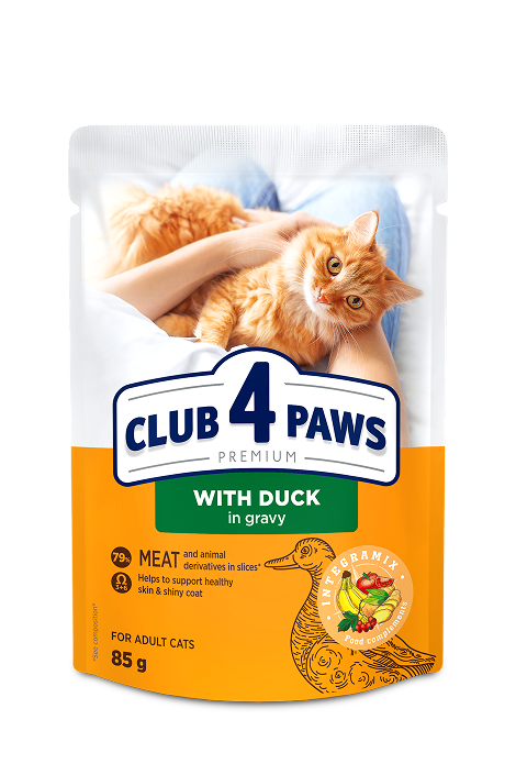 4ecdc98cdef9a58c25a3b0422ea7c3adb215000a CLUB 4 PAWS PREMIUM for adult cats With duck in gravy - الصورة 1