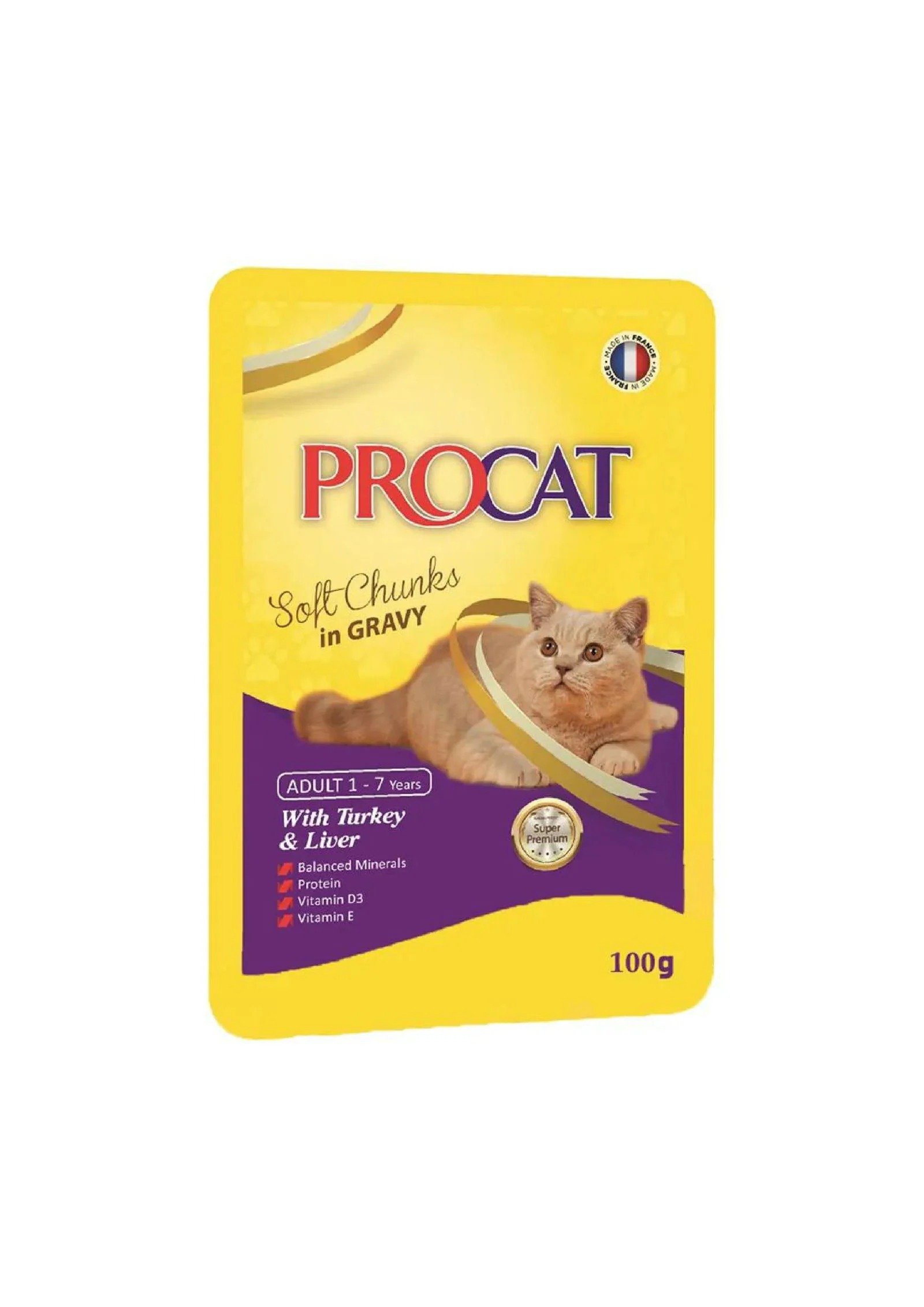 ⁦Procat Wet Food Turkey&Liver Gravy Pouch 100g⁩ - الصورة ⁦1⁩