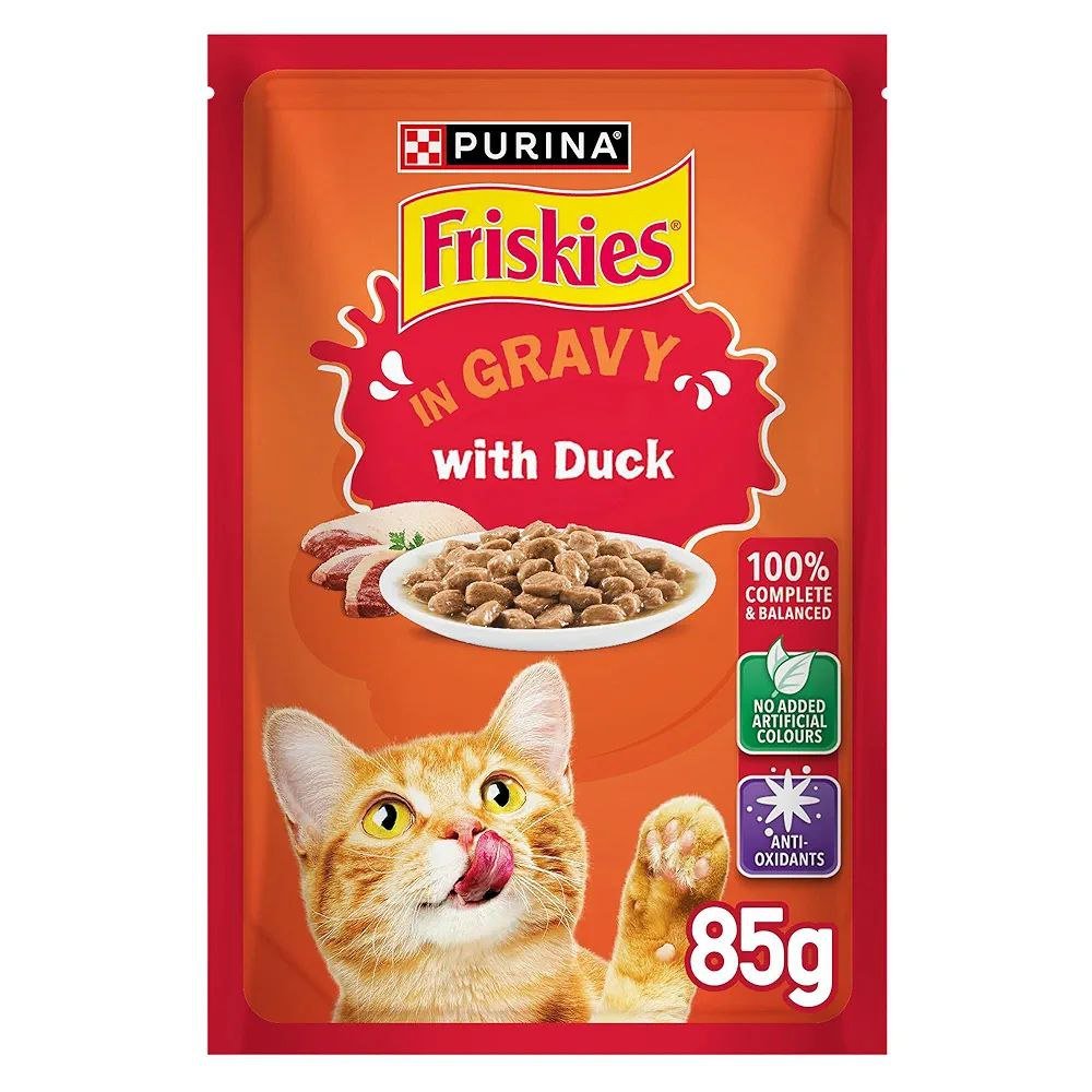 photo_6017344371512429458_y Purina Friskies Duck in Gravy Wet Cat Food Pouch 85g - الصورة 1