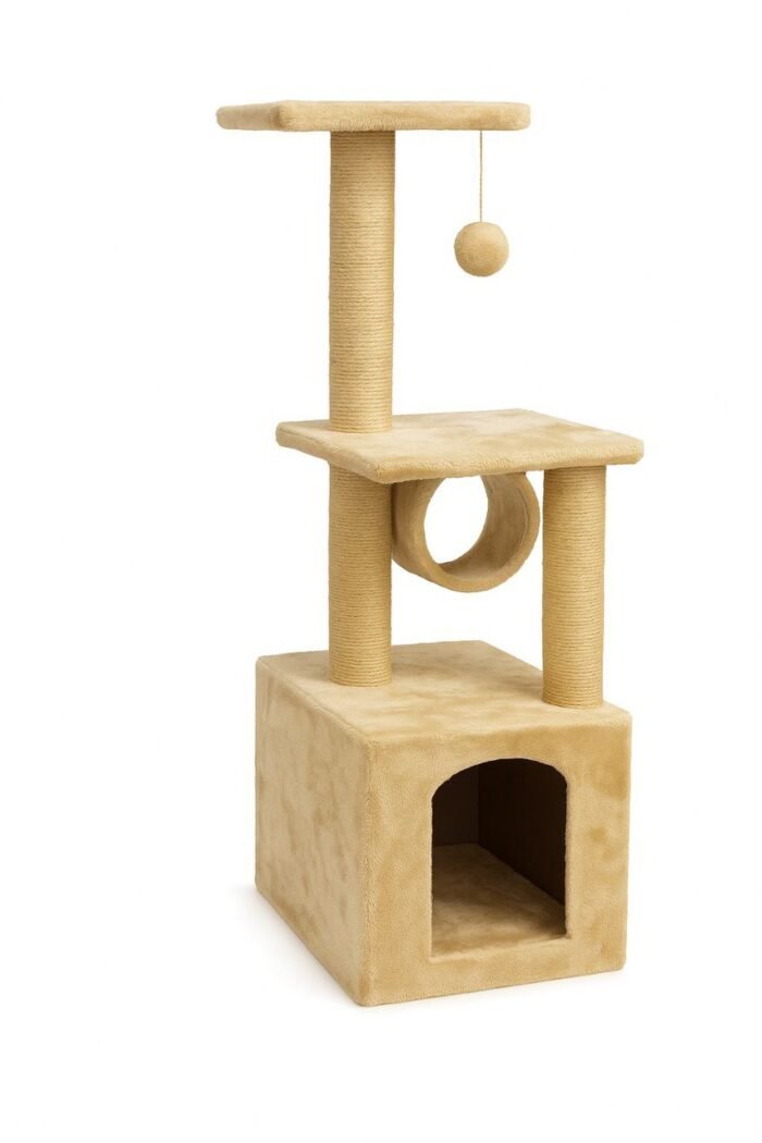 ⁦Beige Cat Tower with Scratch Post⁩ - الصورة ⁦1⁩